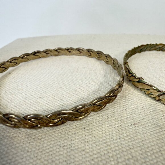 Set of 2 Mexico Bangle Bracelets Silver-Tone Stackable Layers Metal - Picture 7 of 9